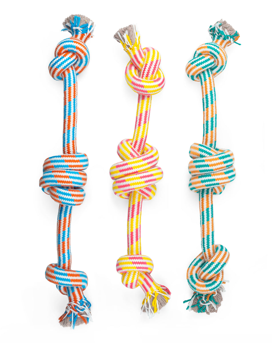 ThoozyPet 3-Knot Rope Dog Toy Yellow / Pink 25"