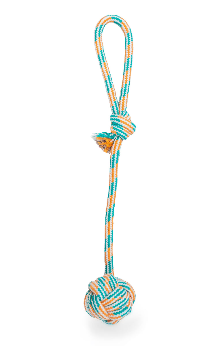 ThoozyPet Ball Tug Rope Dog Toy with Handle Orange / Teal 17"