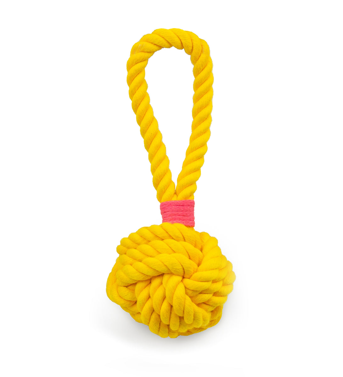 ThoozyPet Ball Tug Rope Dog Toy with Handle Yellow 3"