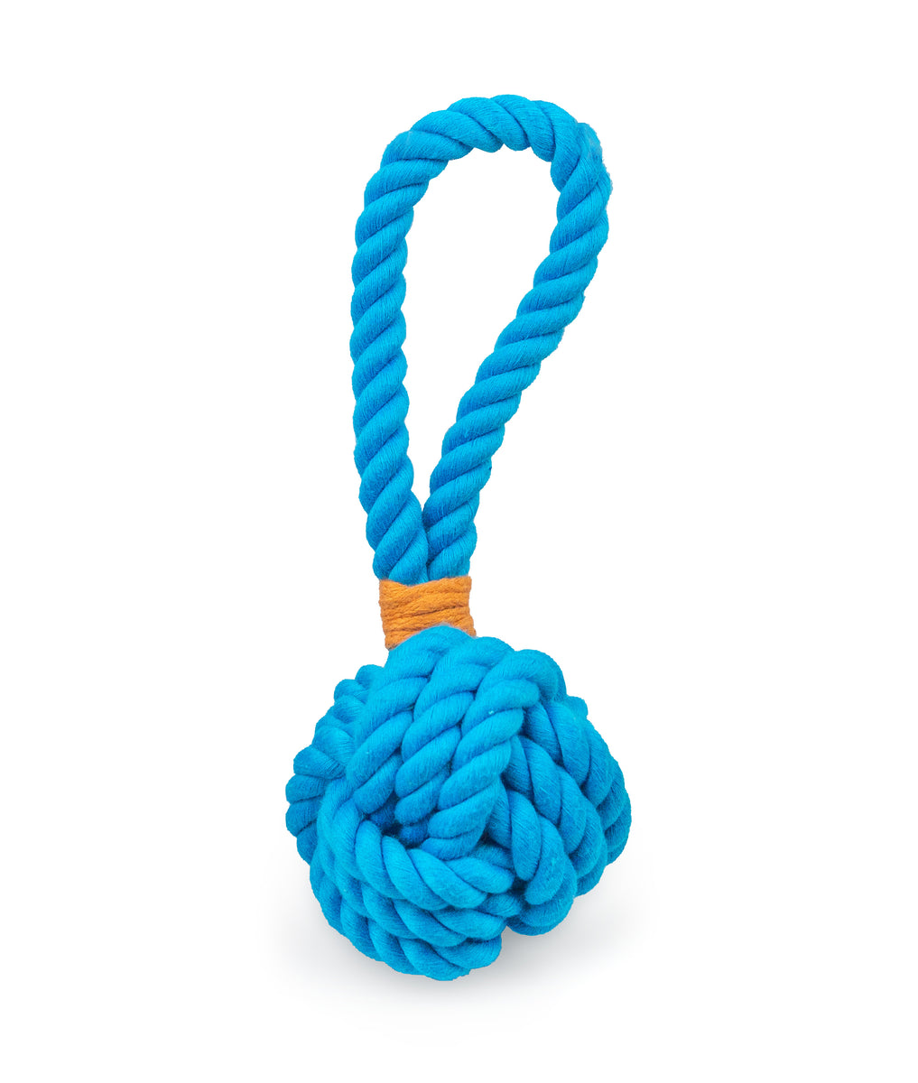 ThoozyPet Ball Tug Rope Dog Toy with Handle Blue 3"