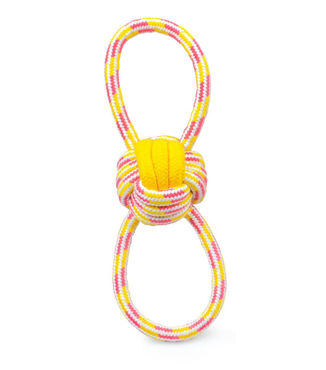 ThoozyPet Figure 8 Knot Ball Rope Dog Toy Yellow / Pink 11.5"