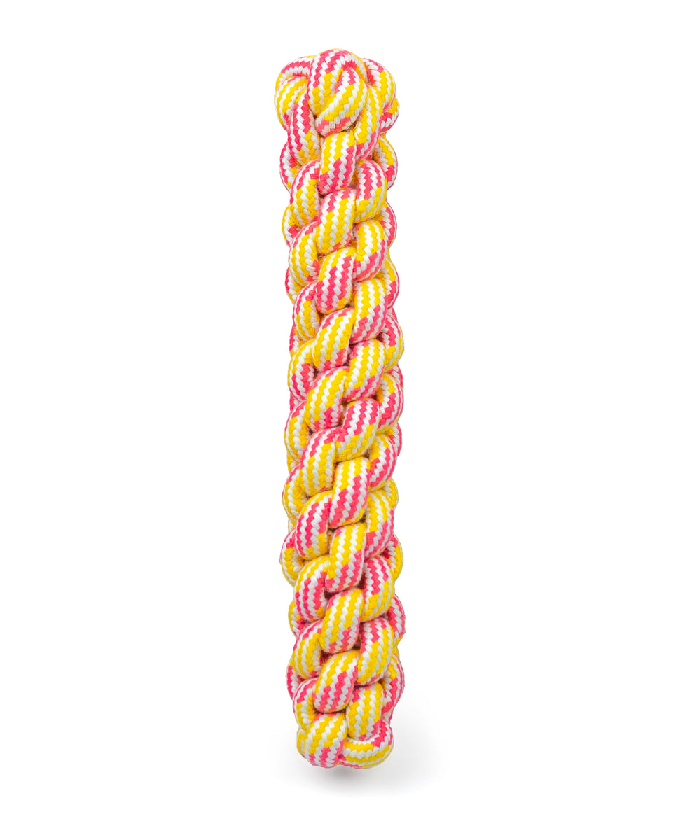 ThoozyPet Knotted Fetch Stick Rope Dog Toy Yellow / Pink 12.5"