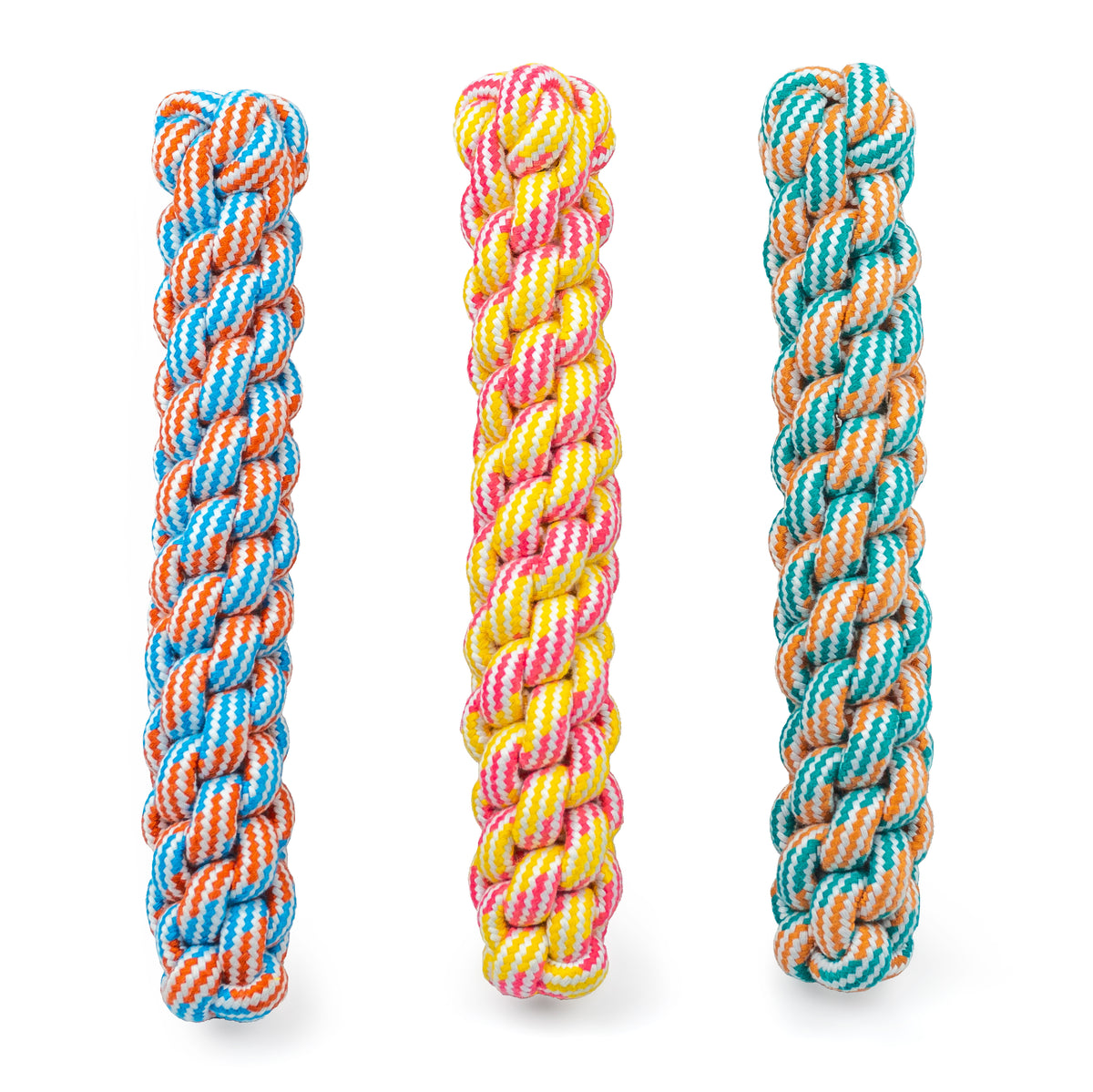 ThoozyPet Knotted Fetch Stick Rope Dog Toy Orange / Teal 12.5"