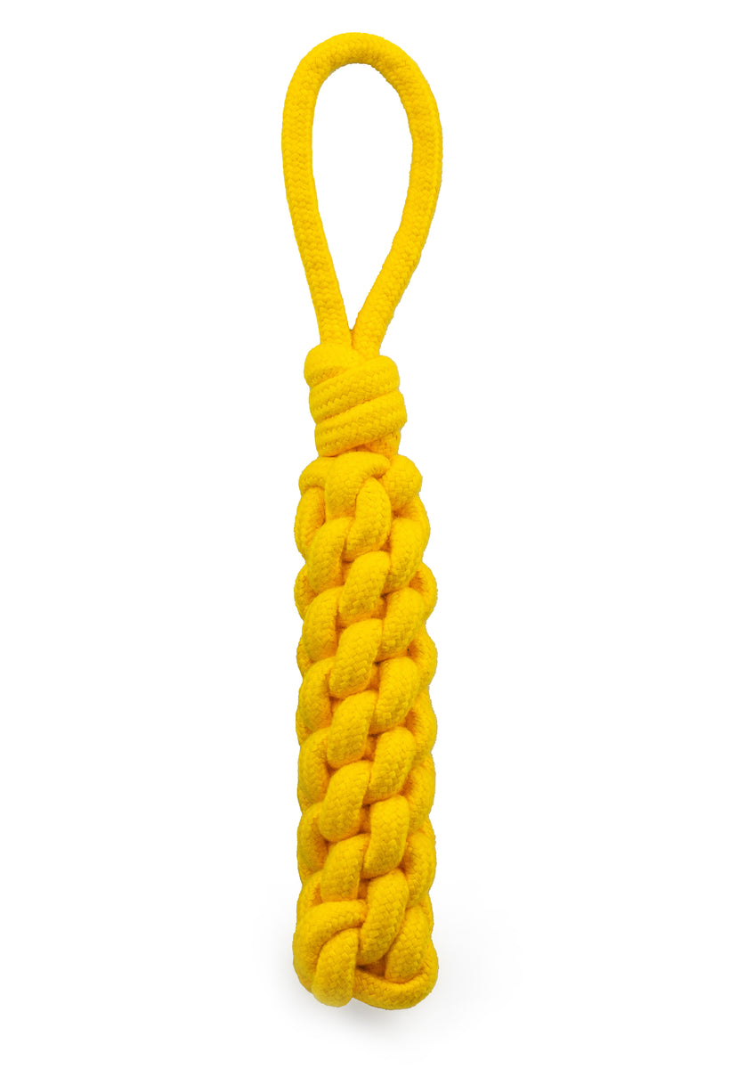 ThoozyPet Knotted Stick Rope Dog Toy with Handle Yellow 11"