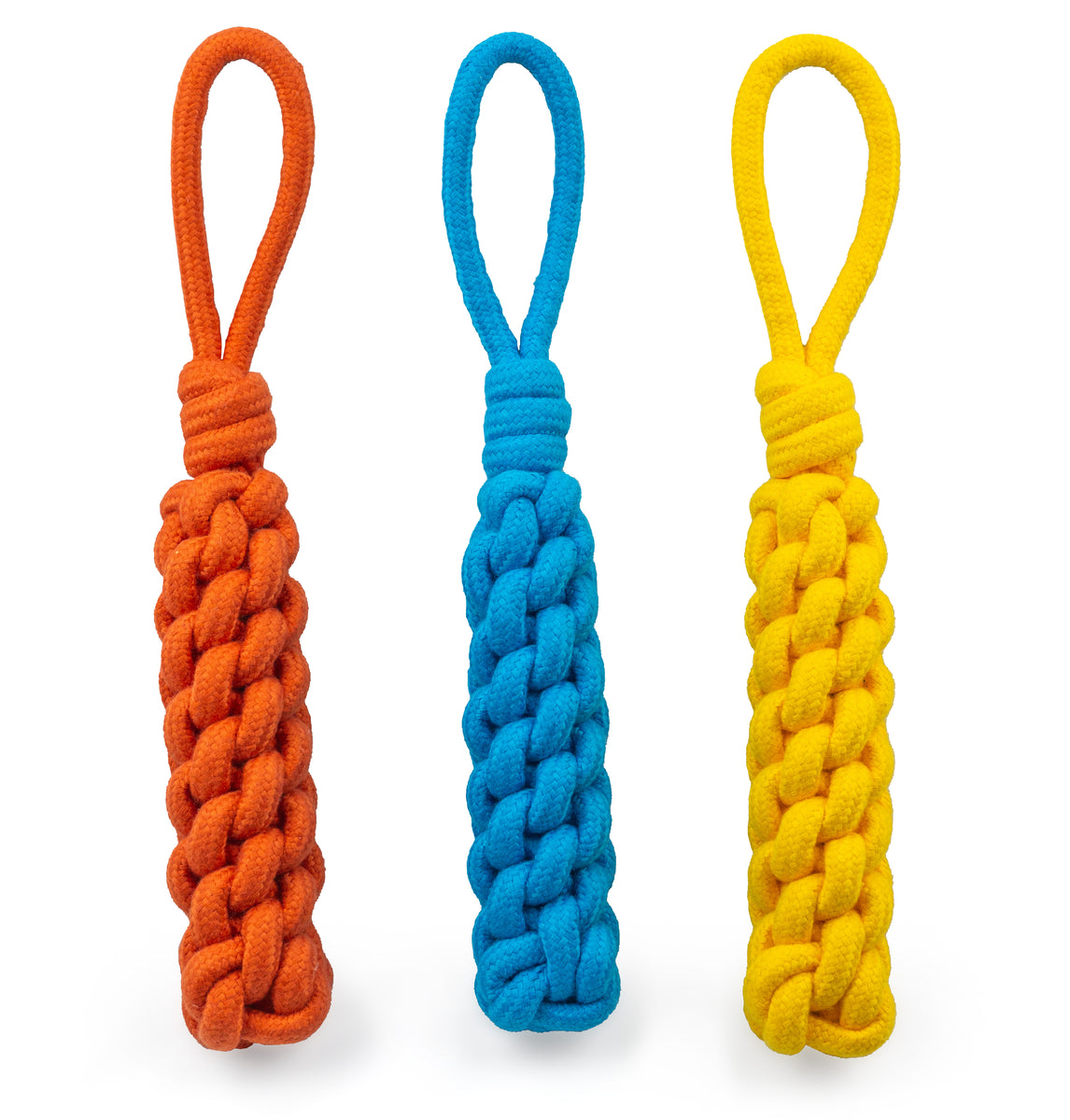 ThoozyPet Knotted Stick Rope Dog Toy with Handle Yellow 11"