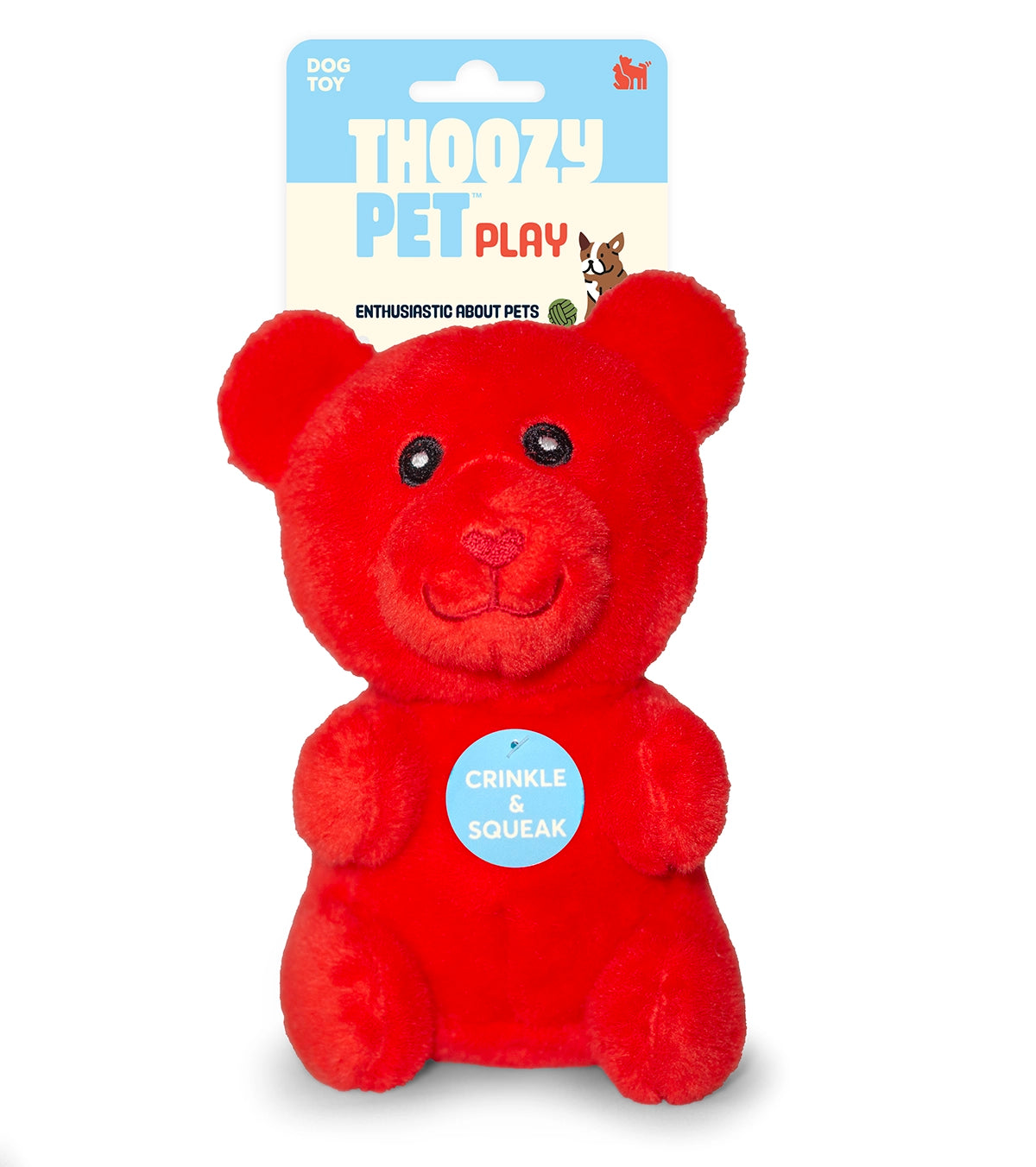 ThoozyPet Gummy Bear Plush Dog Toy Red 6"