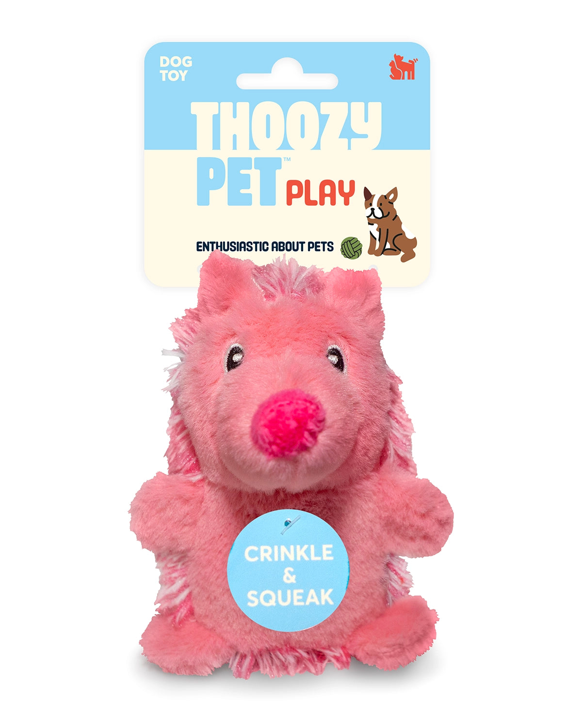 ThoozyPet Hedgehog Plush Dog Toy Pink 5"