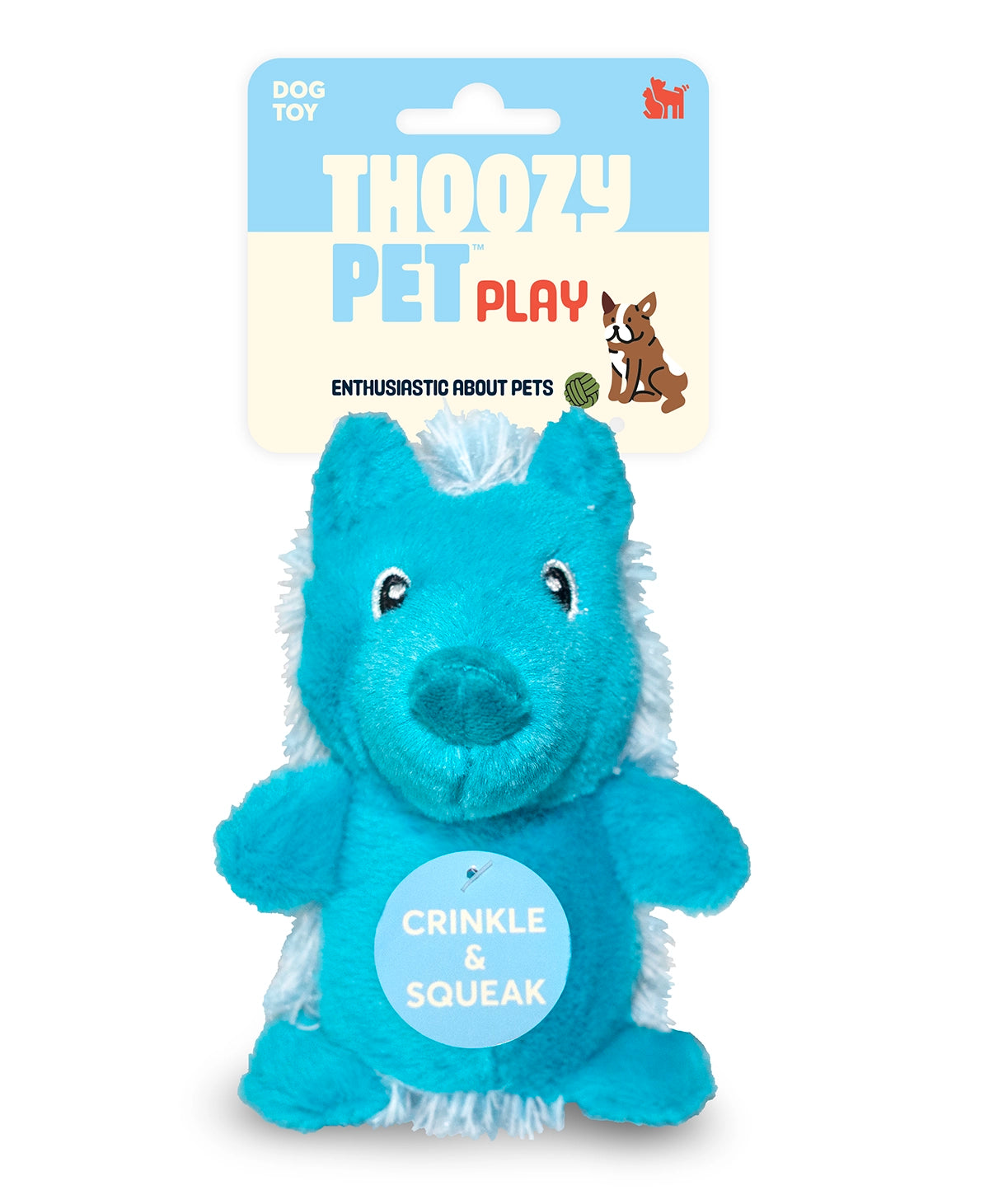 ThoozyPet Hedgehog Plush Dog Toy Blue 5"