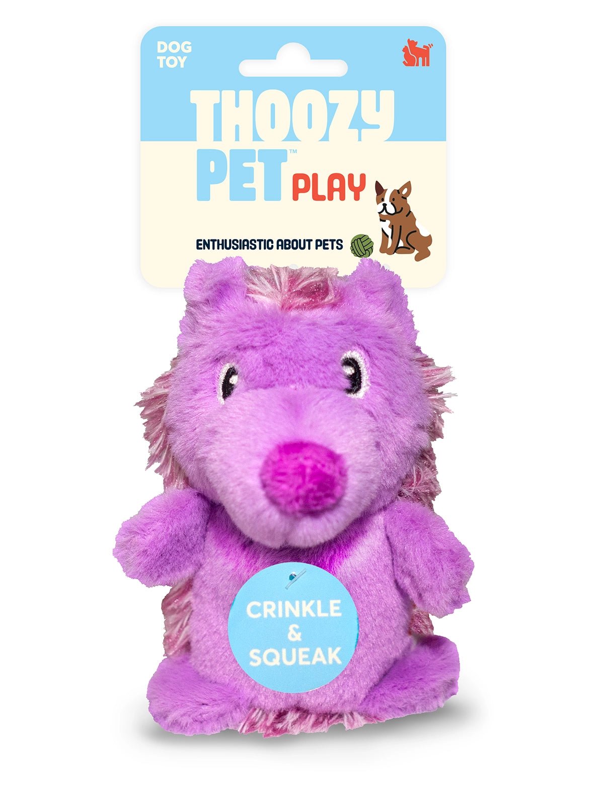 ThoozyPet Hedgehog Plush Dog Toy Purple 5"