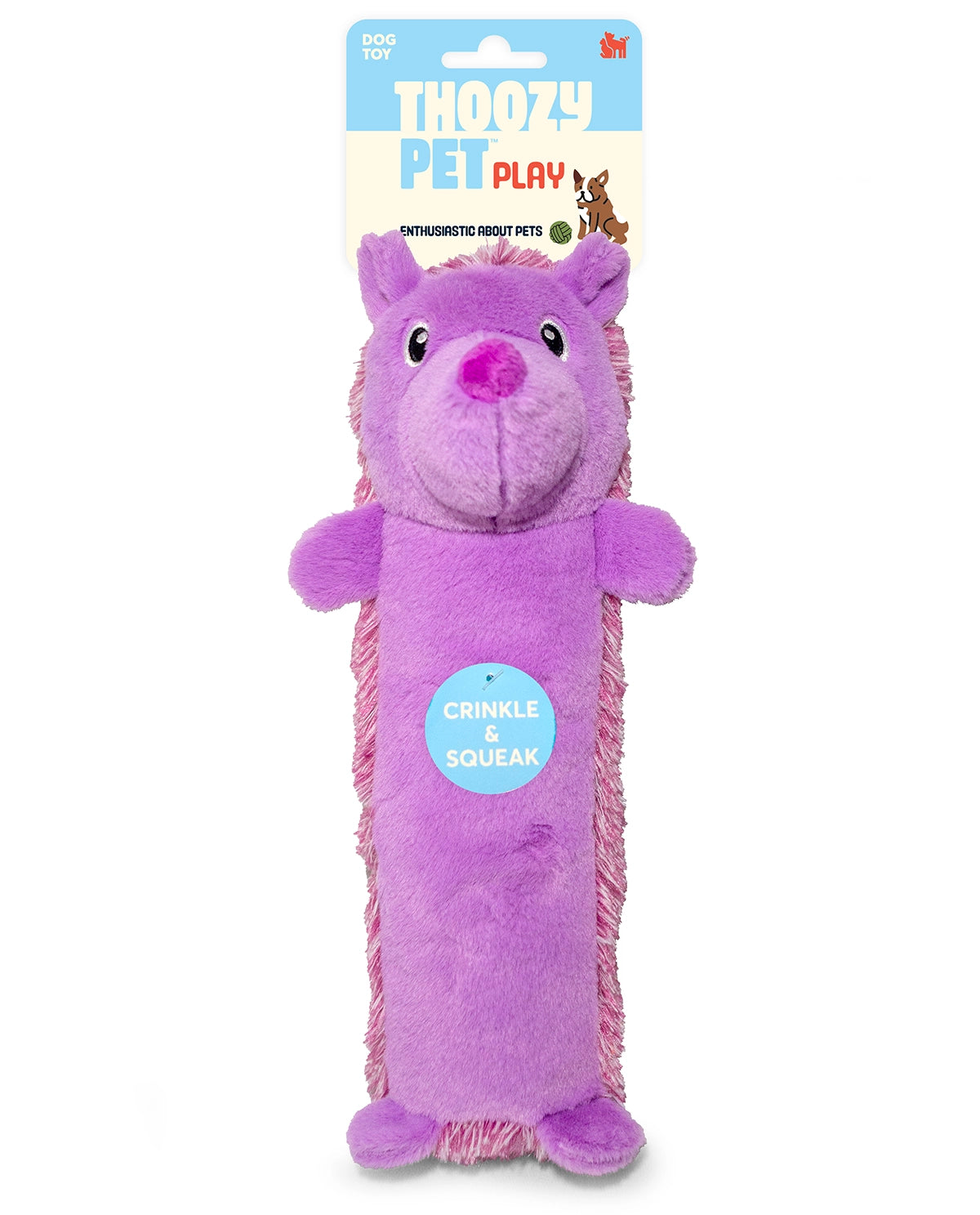 ThoozyPet Hedgehog Plush Dog Toy Purple 13"
