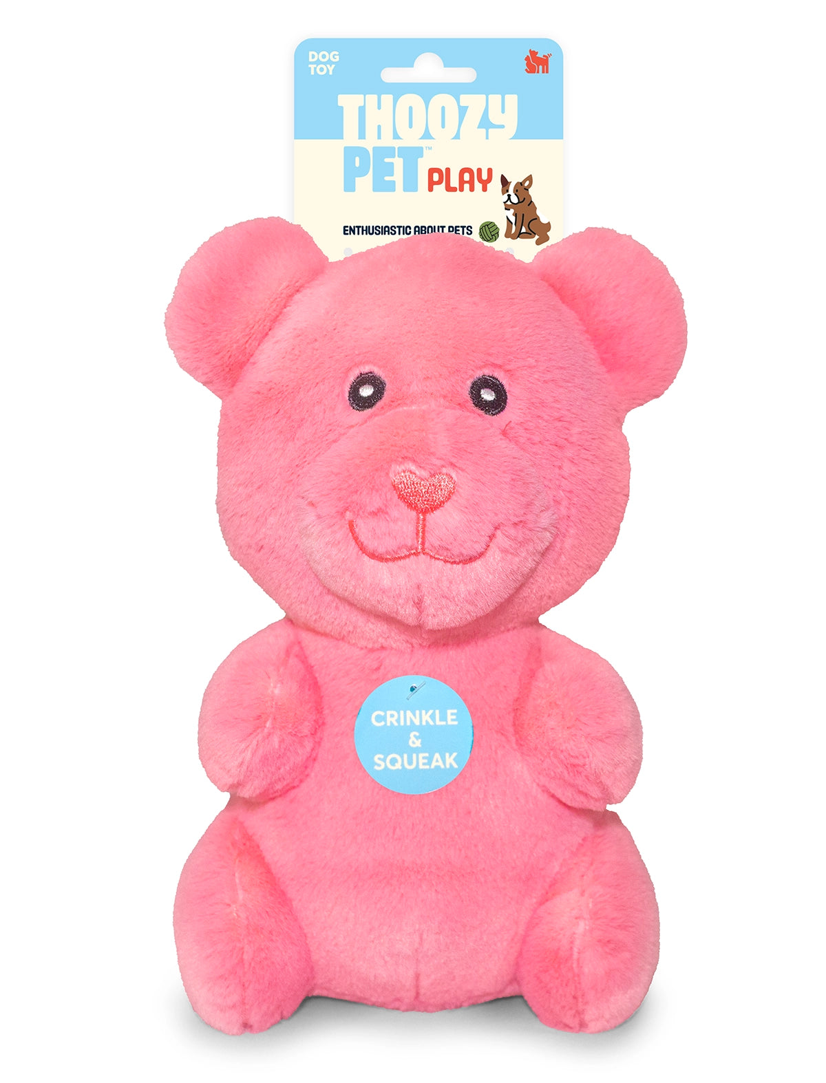 ThoozyPet Gummy Bear Plush Dog Toy Pink 10"