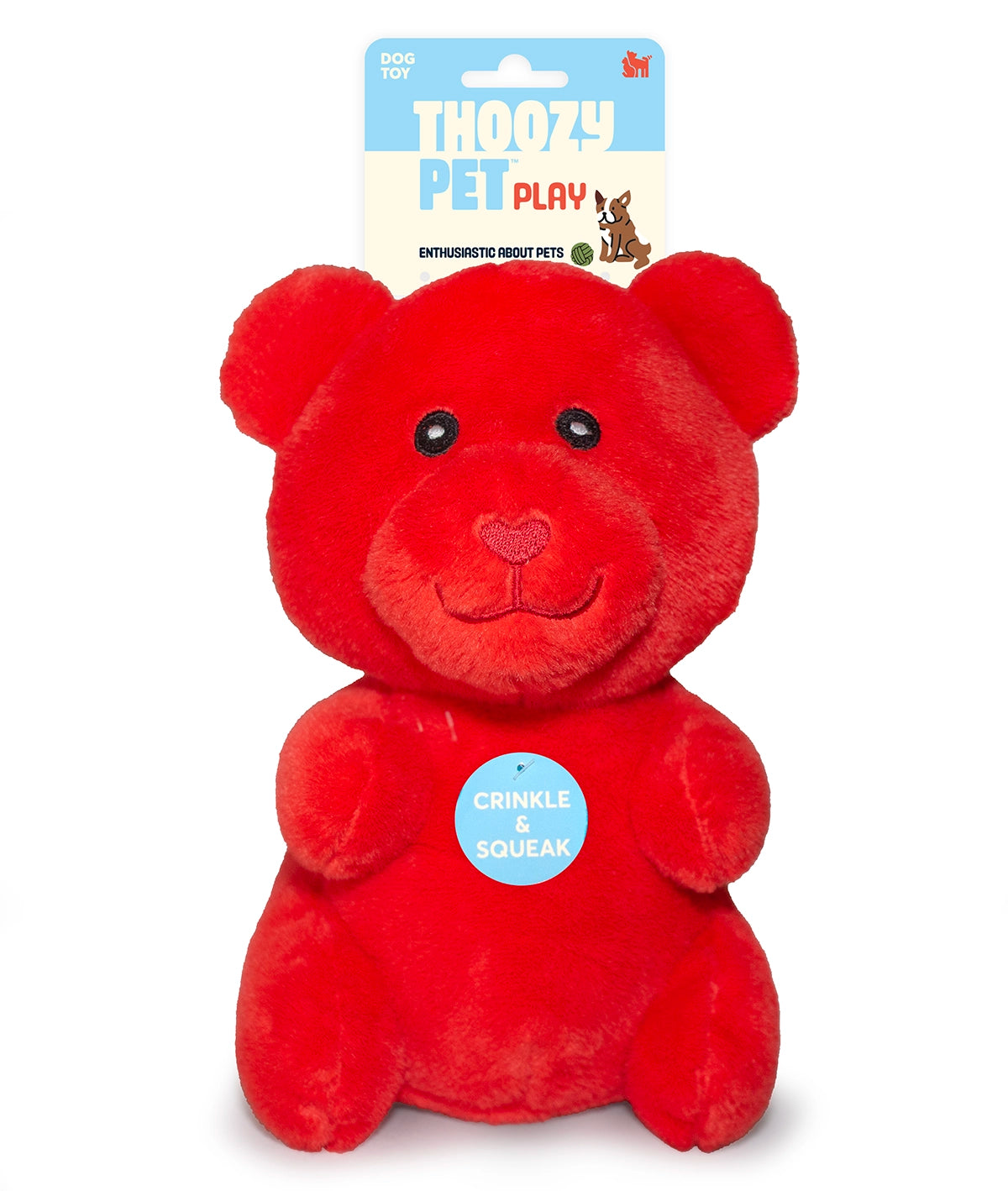 ThoozyPet Gummy Bear Plush Dog Toy Red 10"