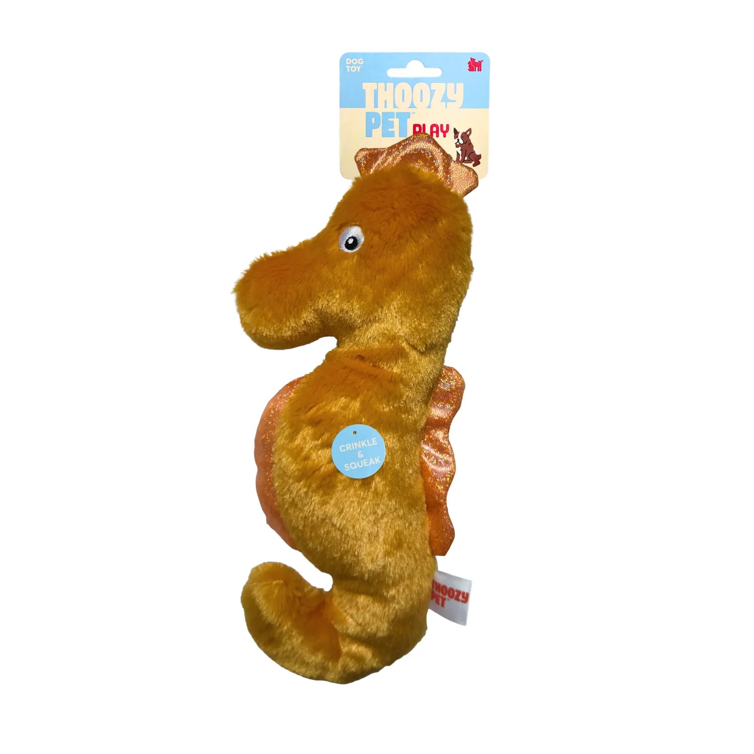 ThoozyPet Sea Life Seahorse Plush Dog Toy Orange 12"