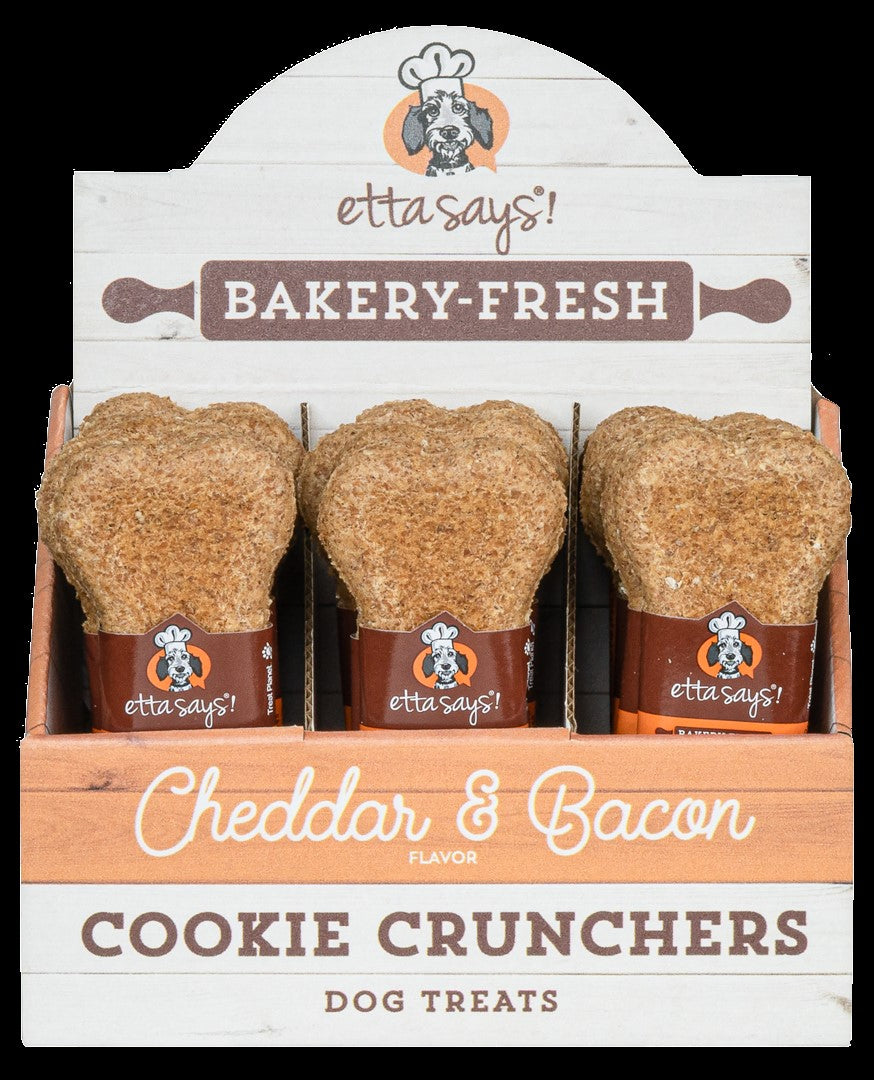 Etta Says! Cookie Crunchers Cheddar & Bacon Biscuit Dog Treat 1oz Display Box 24ct Individual UPC 853994001443