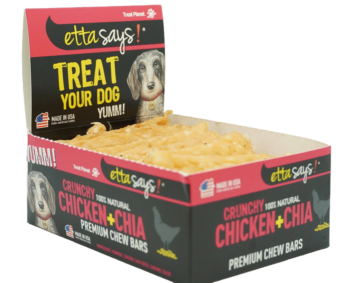 Etta Says! Premium Bars Chicken & Chia Dog Chew POS Display Box 12ct