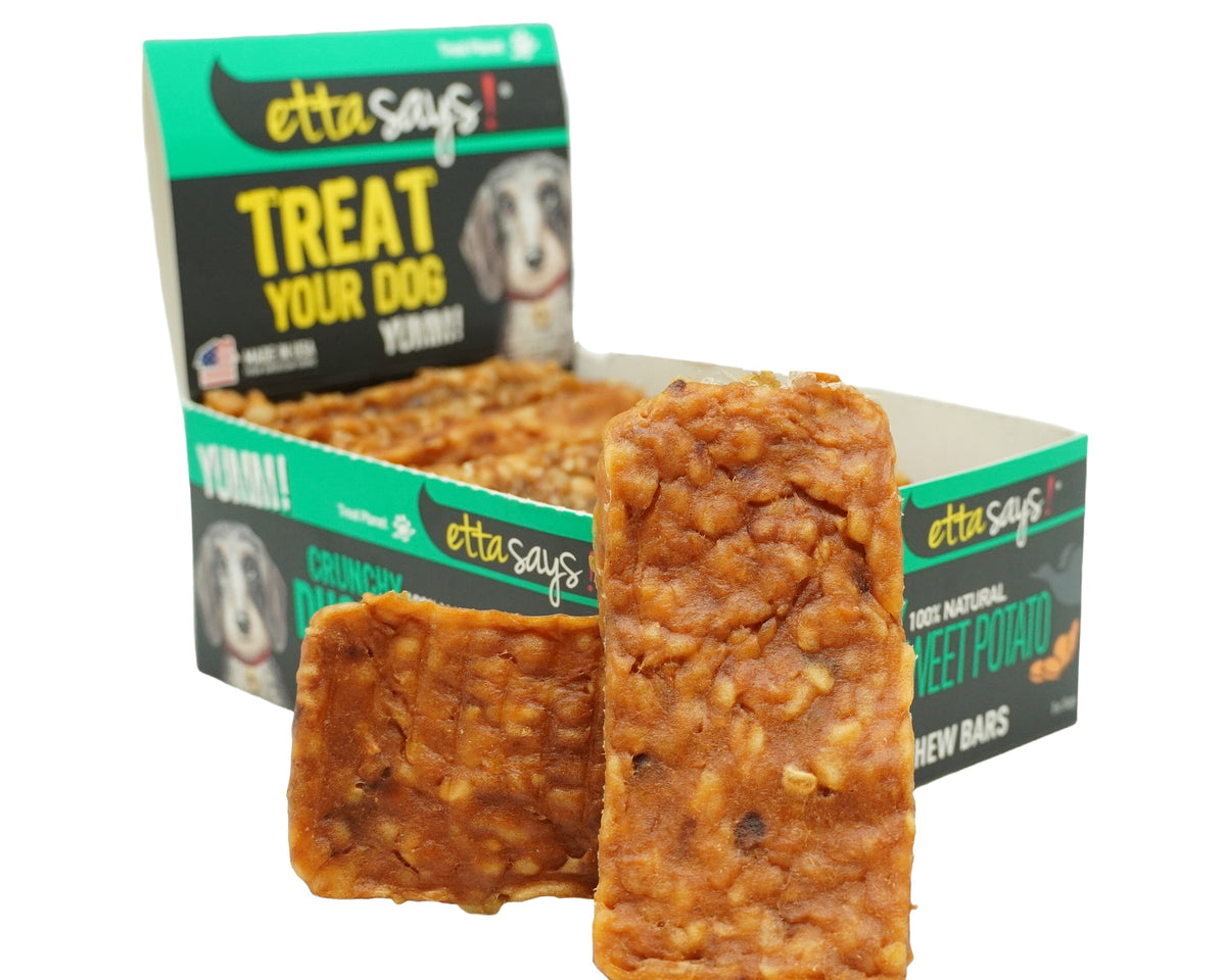 Etta Says! Premium Bars Duck & Sweet Potato Dog Chew POS Display Box 12ct