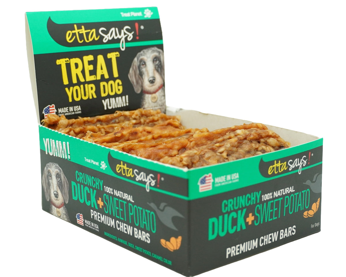 Etta Says! Premium Bars Duck & Sweet Potato Dog Chew POS Display Box 12ct