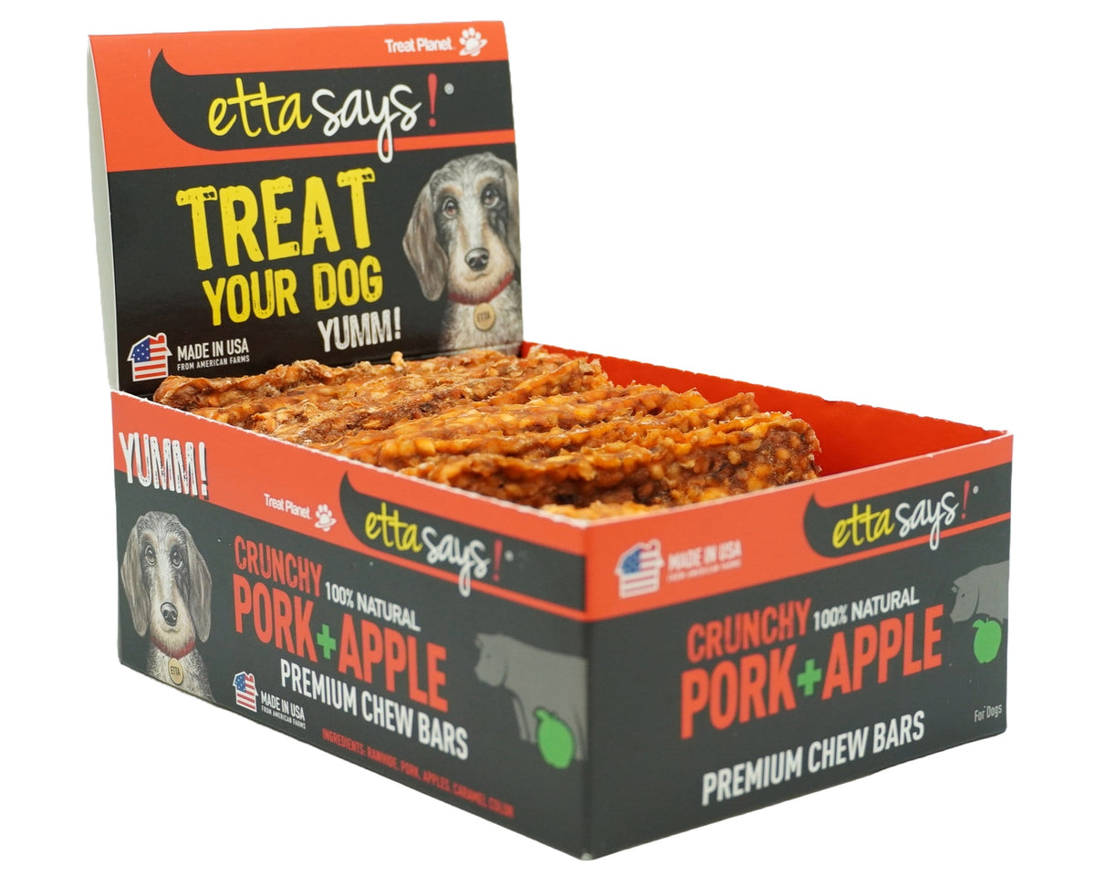 Etta Says! Premium Bars Pork & Apple Dog Chew POS Display Box 12ct