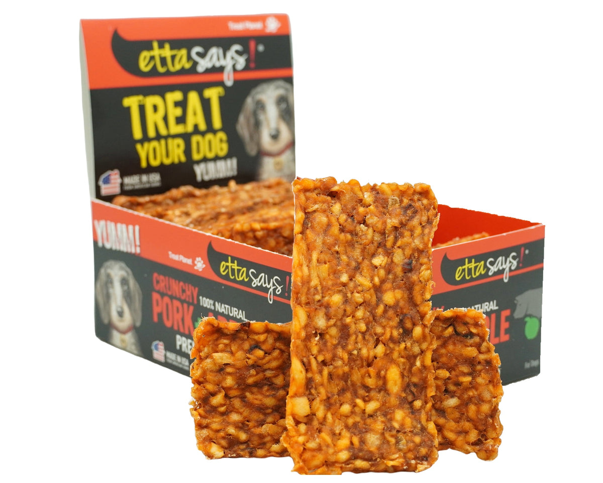 Etta Says! Premium Bars Pork & Apple Dog Chew POS Display Box 12ct
