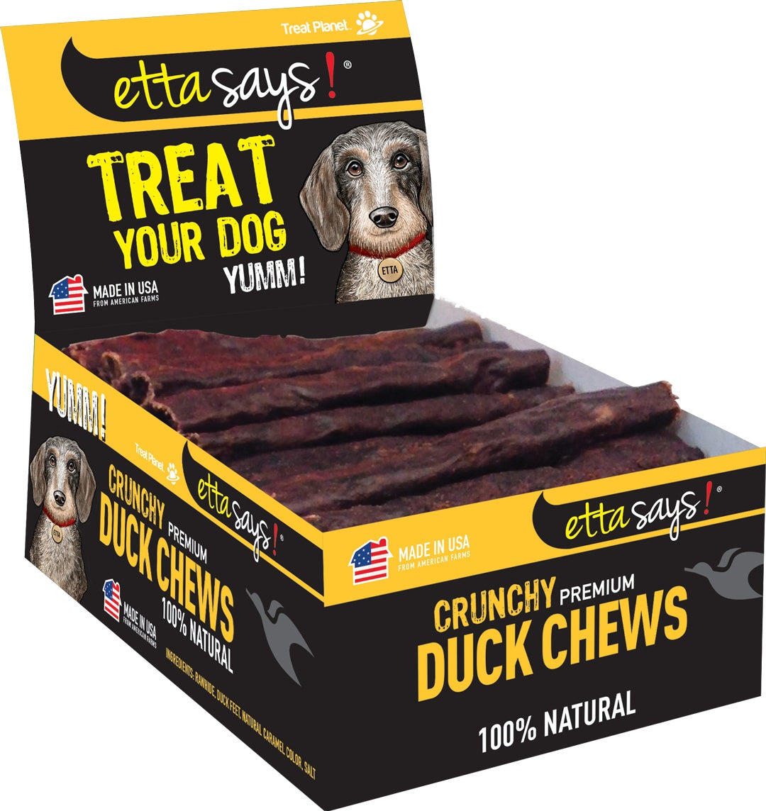 Etta Says! Crunchy Duck Dog Chews 4in Sticks POS Display Box 36ct