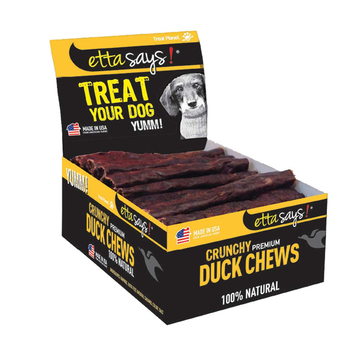 Etta Says! Crunchy Duck Dog Chews 4in Sticks POS Display Box 36ct
