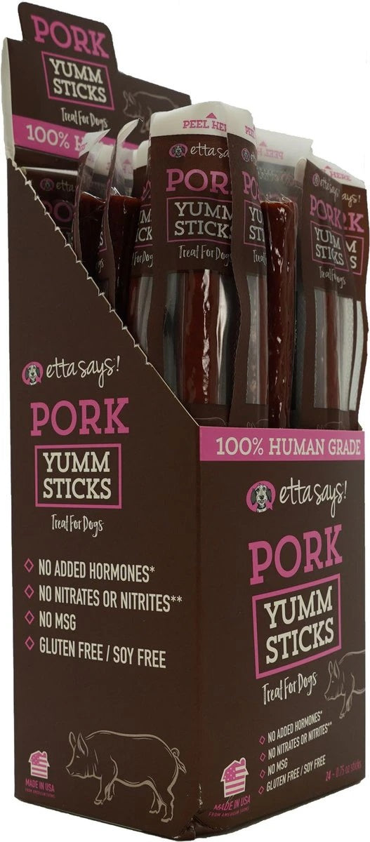Etta Says! Pork Yumm Sticks Dog Chew Display Box 24ct
