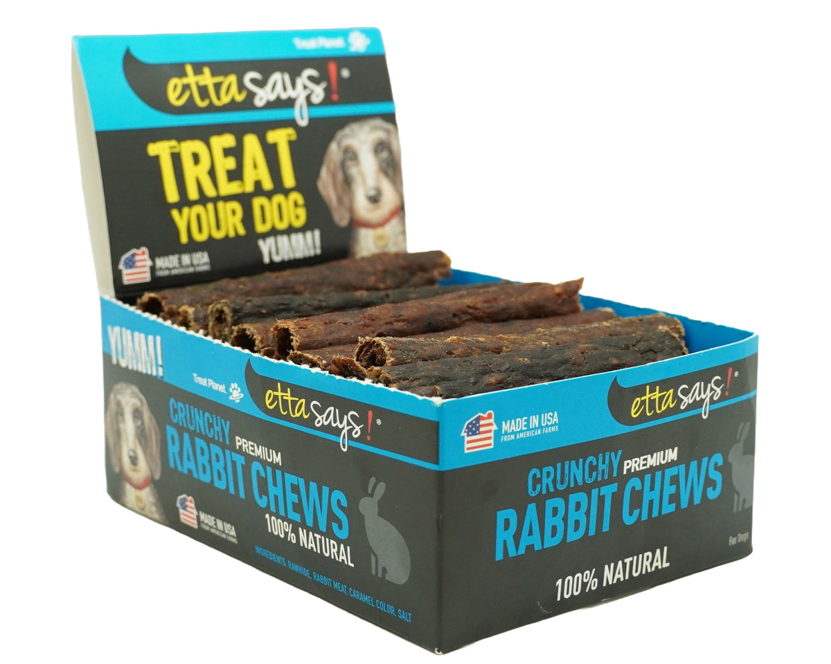 Etta Says! Crunchy Rabbit Dog Chews 4in POS Display Box Bulk 36ct