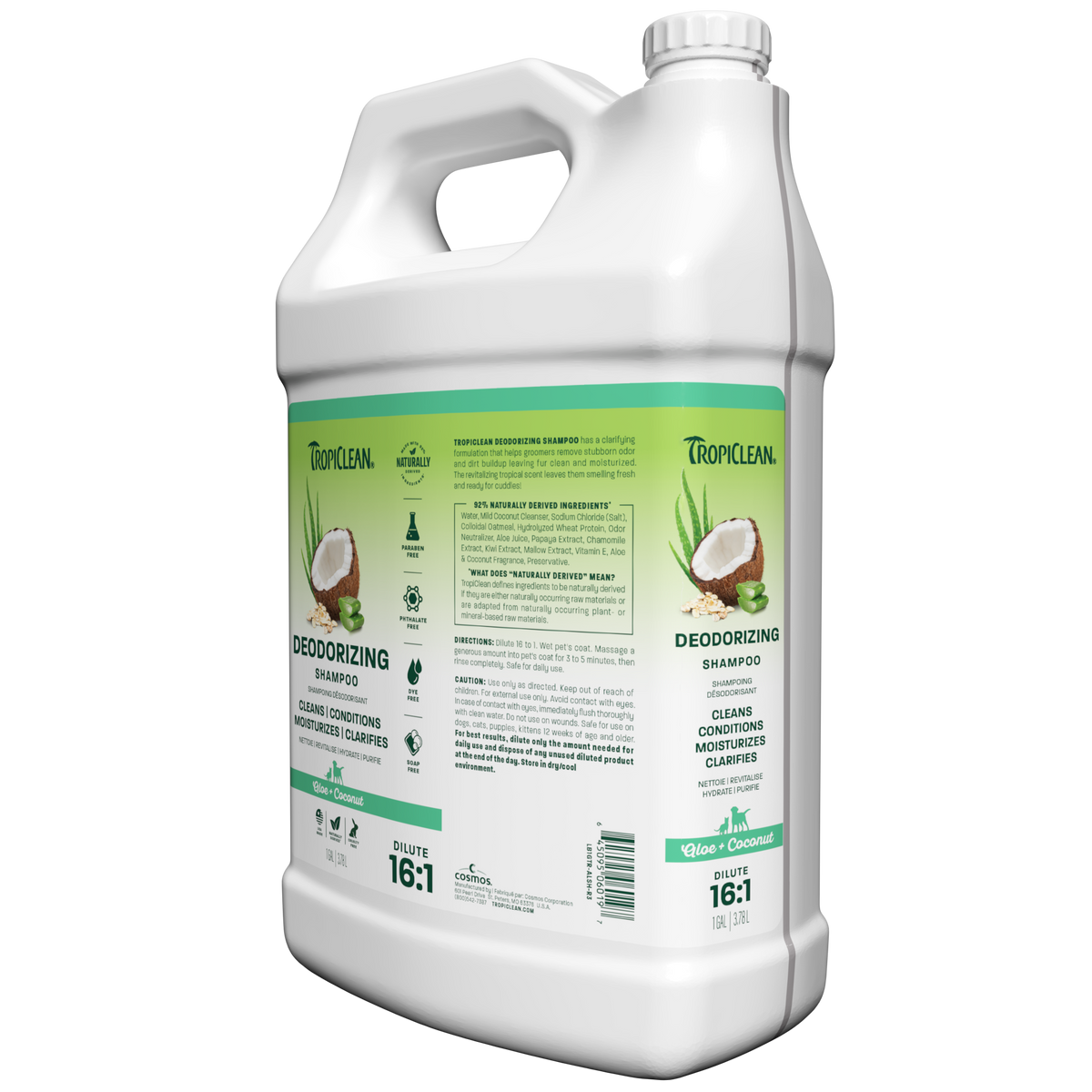TropiClean Aloe + Coconut Deodorizing Pet Shampoo, 1 gal