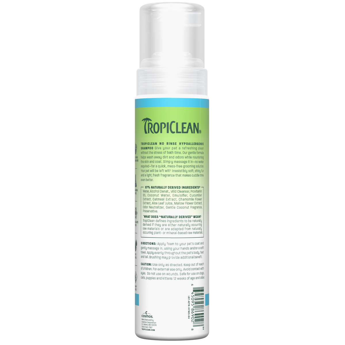TropiClean Hypoallergenic No Rinse Pet Shampoo, 7.4oz