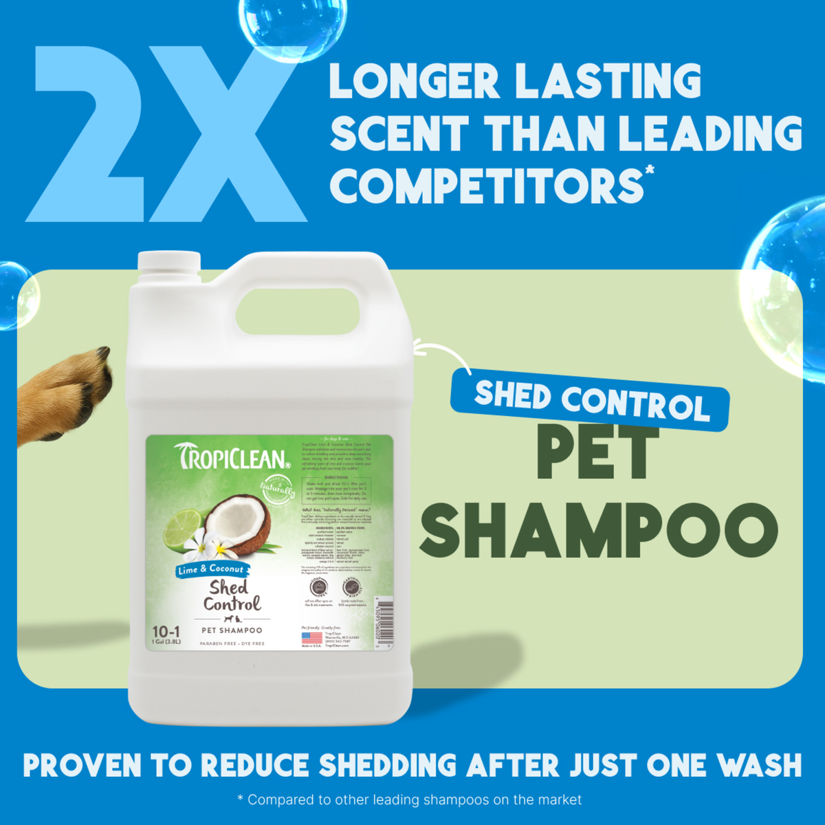 TropiClean Lime + Coconut Shed Control Pet Shampoo, 1 gal