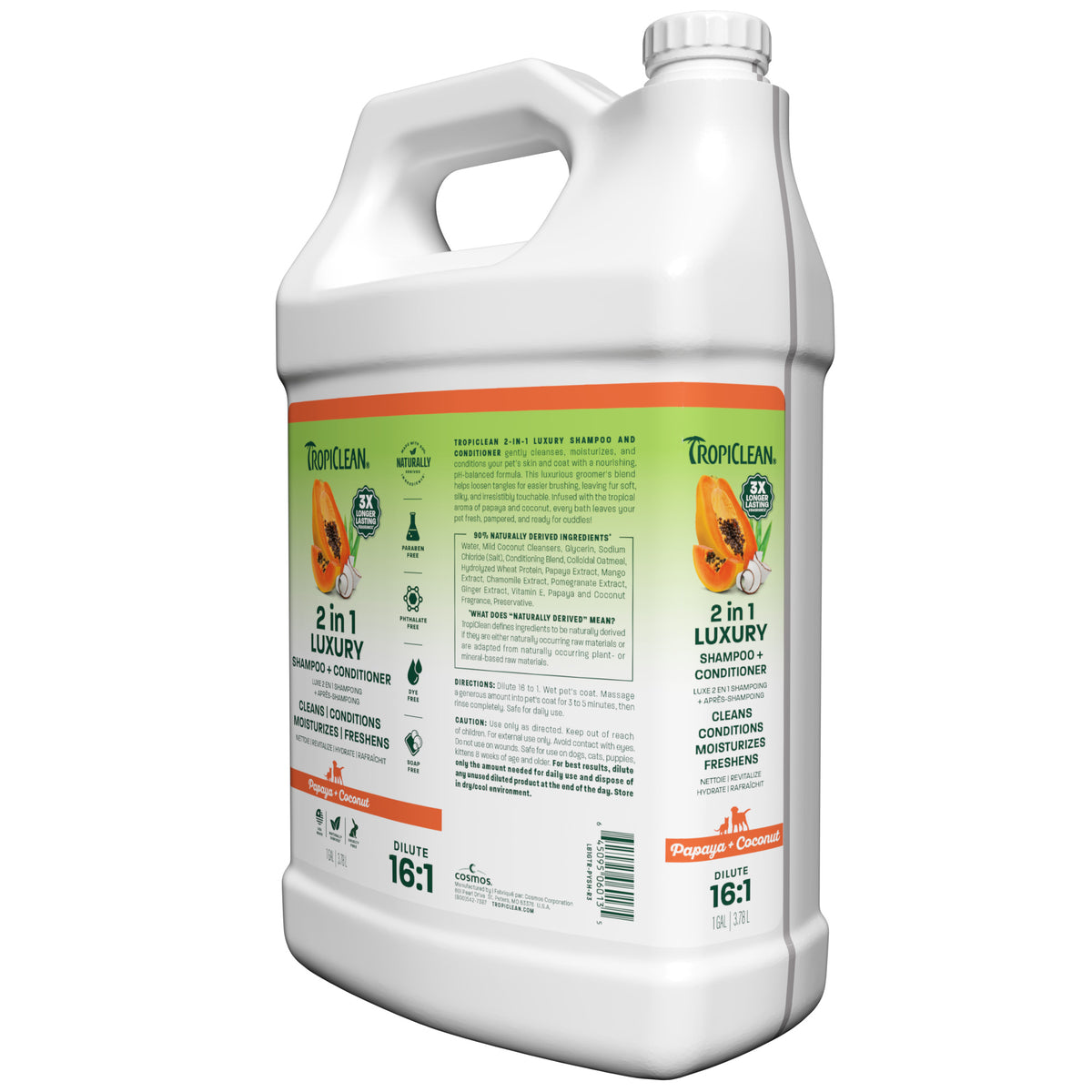 TropiClean Papaya + Coconut 2-in-1 Pet Shampoo and Conditioner, 1 gal
