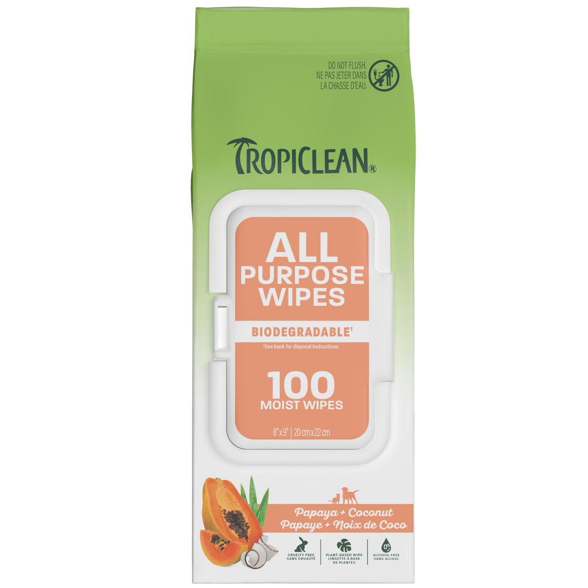 TropiClean Papaya + Coconut All Purpose Pet Wipes, 100ct