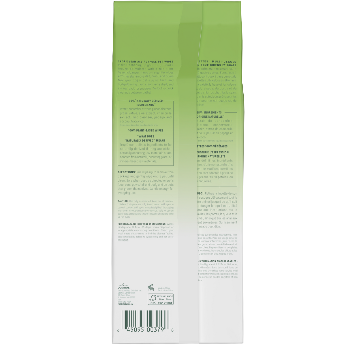 TropiClean Papaya + Coconut All Purpose Pet Wipes, 100ct