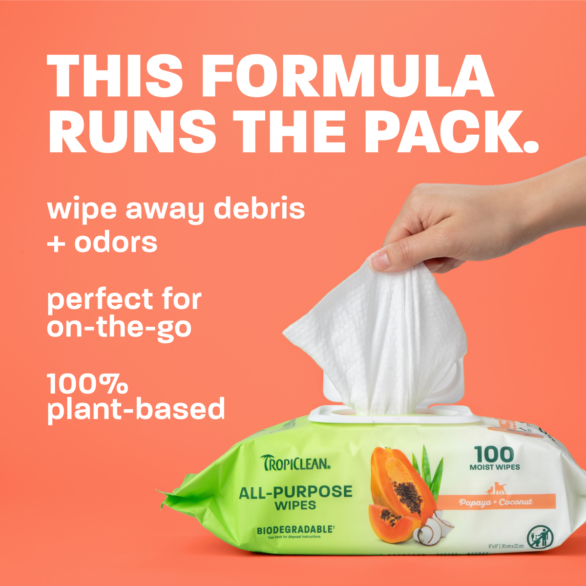 TropiClean Papaya + Coconut All Purpose Pet Wipes, 100ct