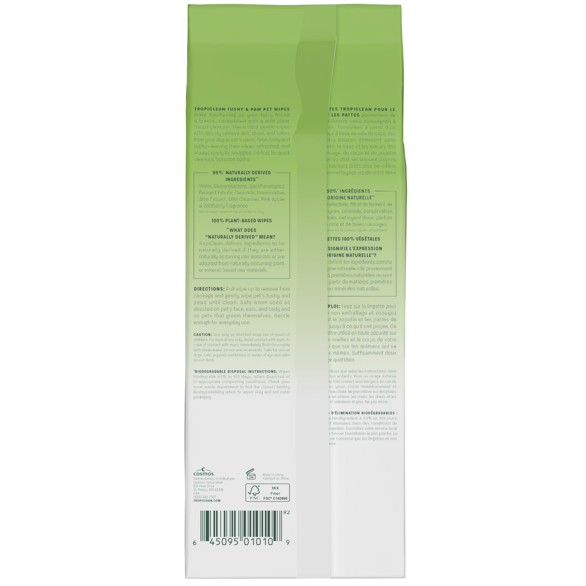 TropiClean Berry + Coconut Tushy & Paw Wipes, 100ct