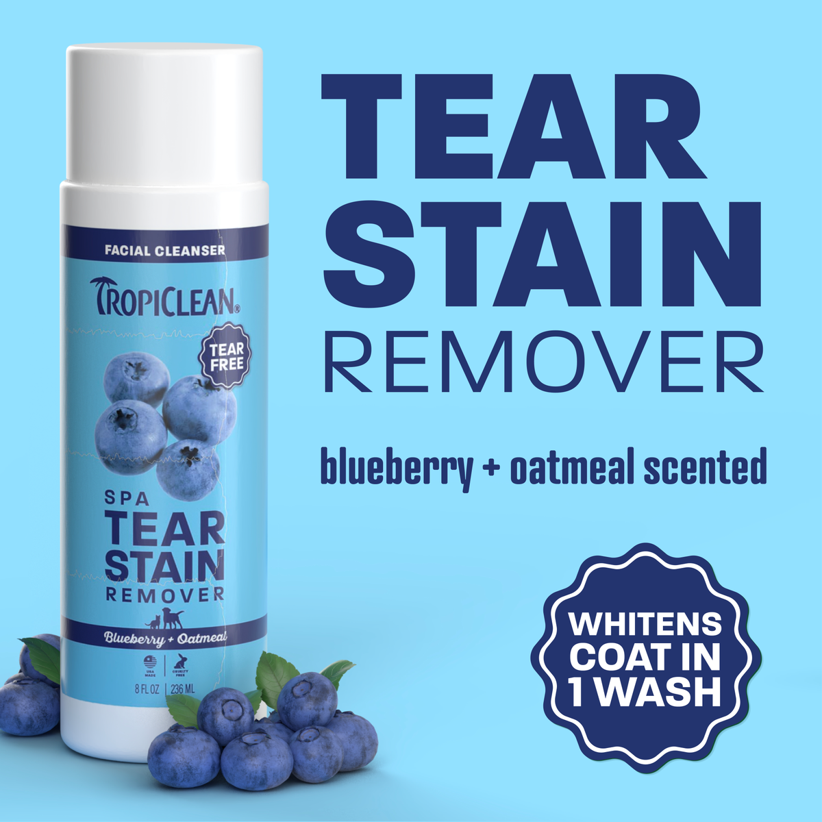 TropiClean Blueberry + Oatmeal Spa Tear Stain Remover, 8oz