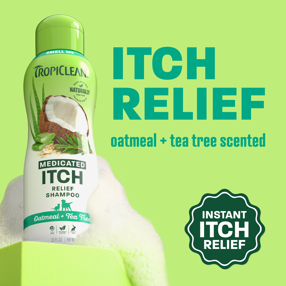 TropiClean Oatmeal + Tea Tree Medicated Itch Pet Shampoo, 20oz