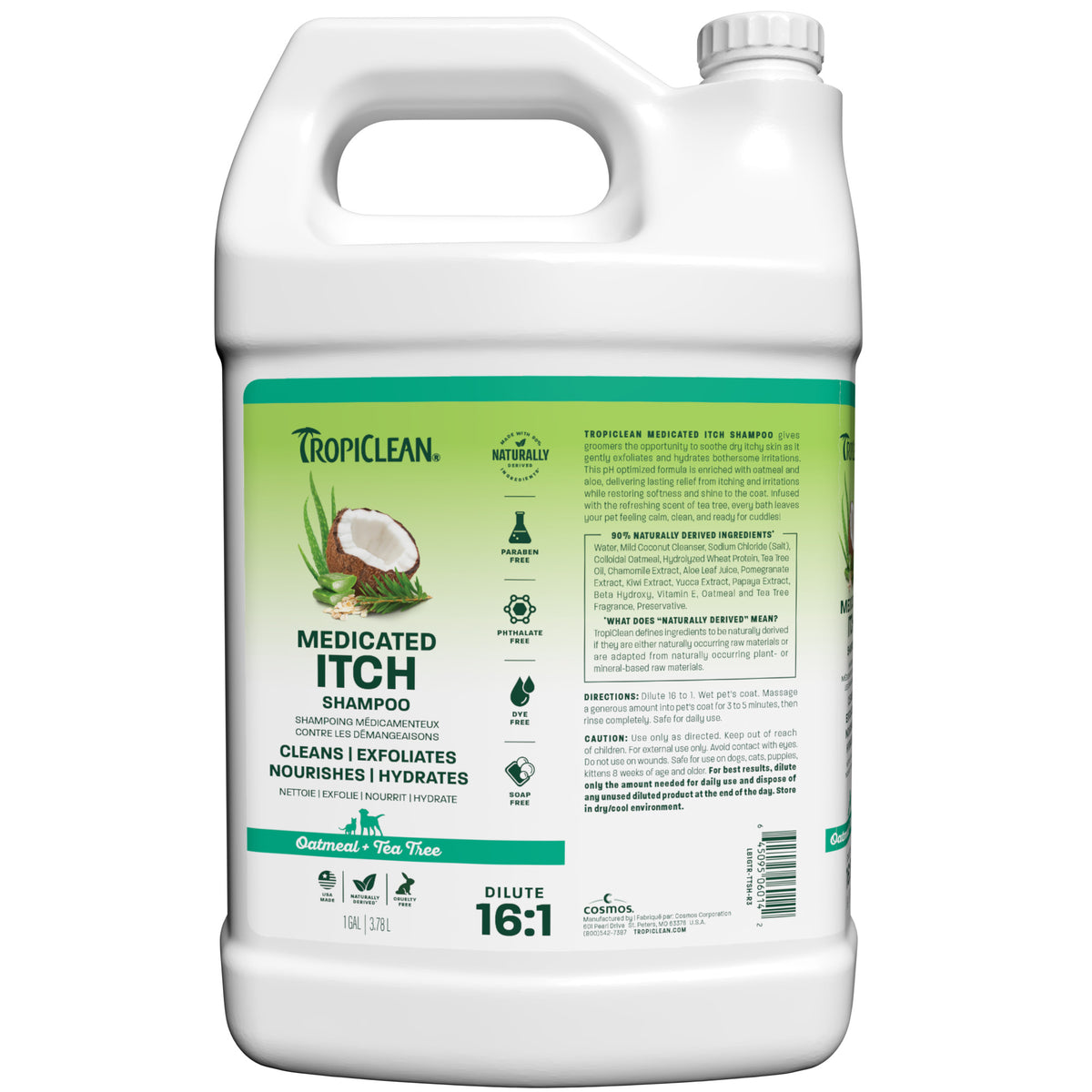 TropiClean Oatmeal + Tea Tree Medicated Itch Relief Pet Shampoo, 1 gal