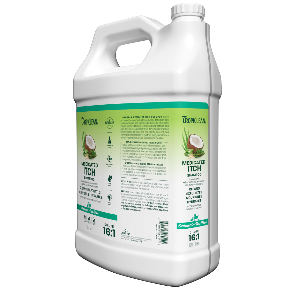 TropiClean Oatmeal + Tea Tree Medicated Itch Relief Pet Shampoo, 1 gal