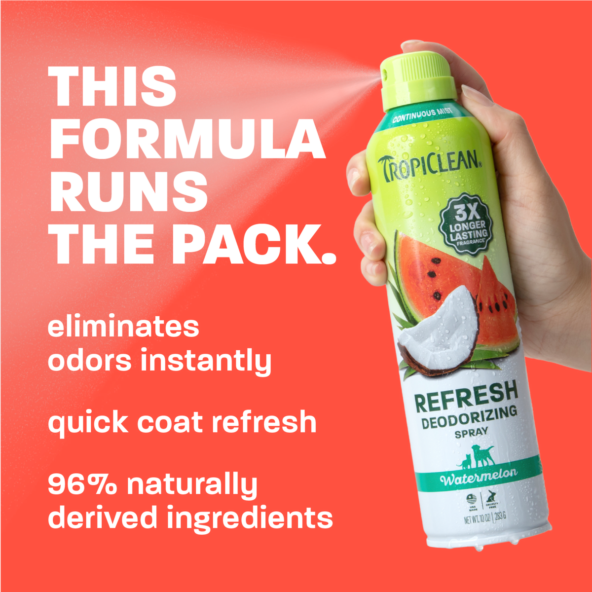 TropiClean Watermelon Deodorizing Pet Spray, 10oz