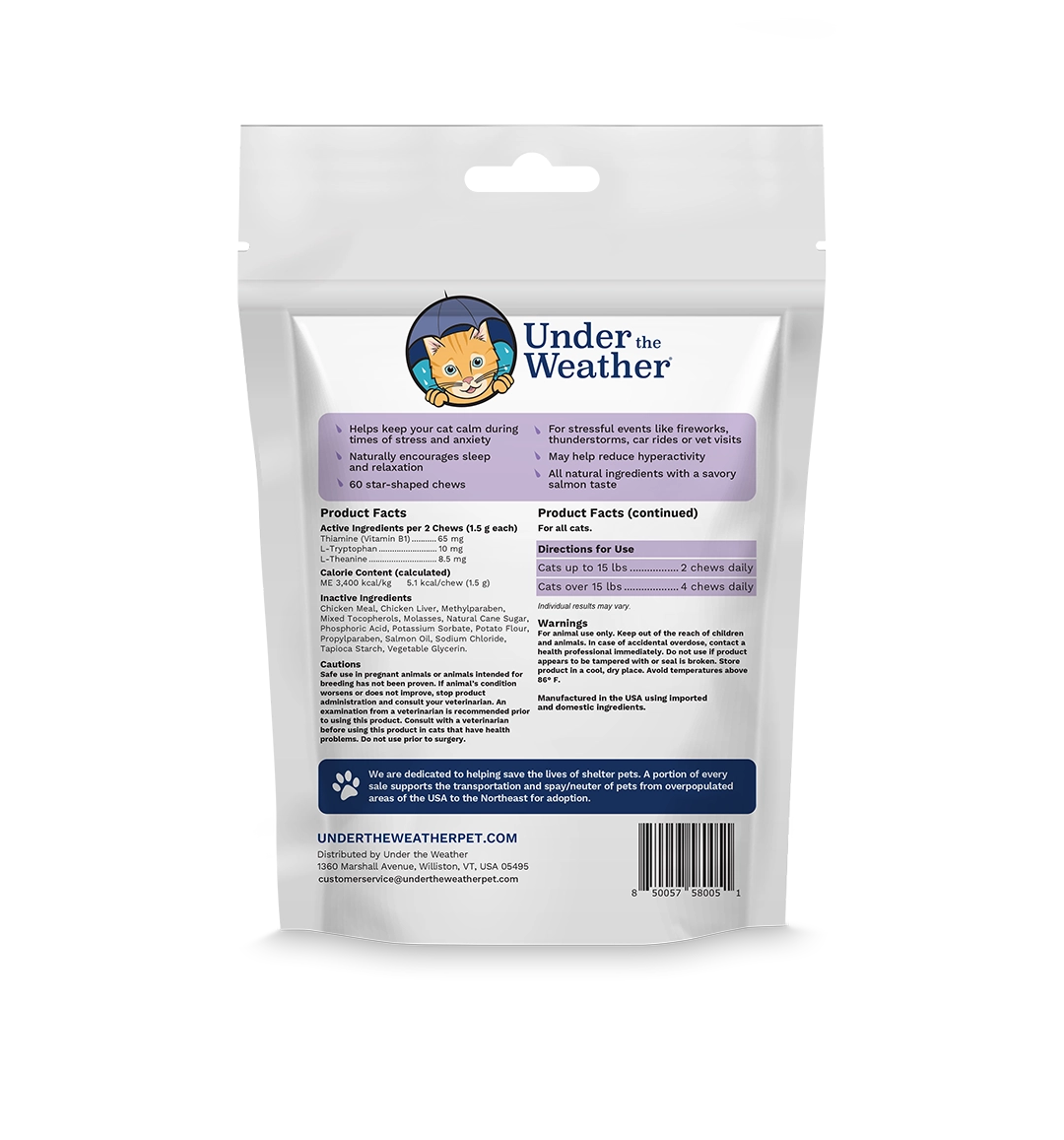 Under the Weather Cat Calming Chews 60 ct.