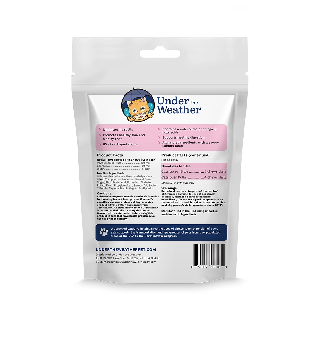 Under the Weather Cat Hairball Support Chews 60 ct.