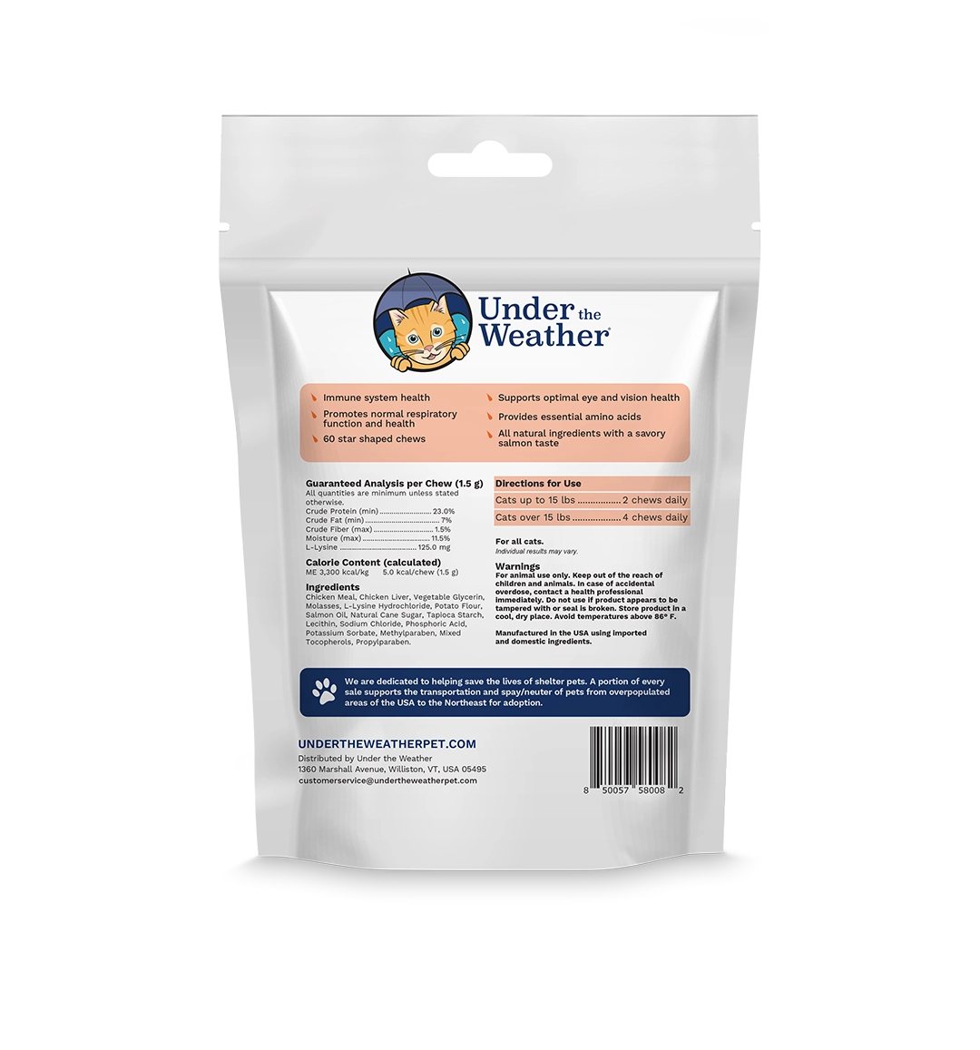 Under the Weather Cat L-Lysine Chews 60 ct.