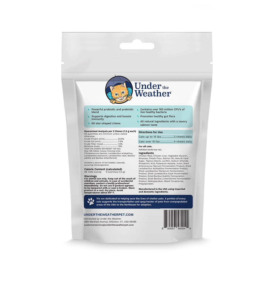 Under the Weather Cat Probiotic Chews 60 ct.