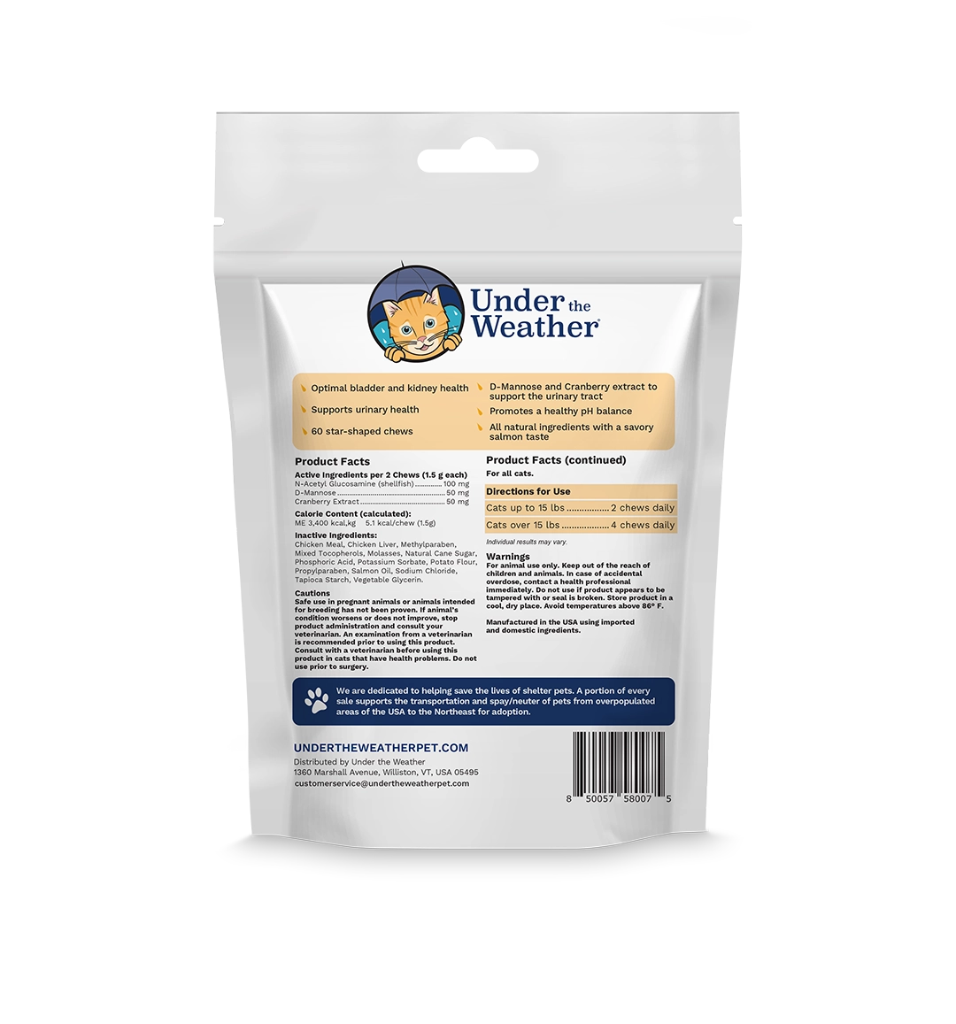Under the Weather Cat Urinary Support Chews 60 ct.