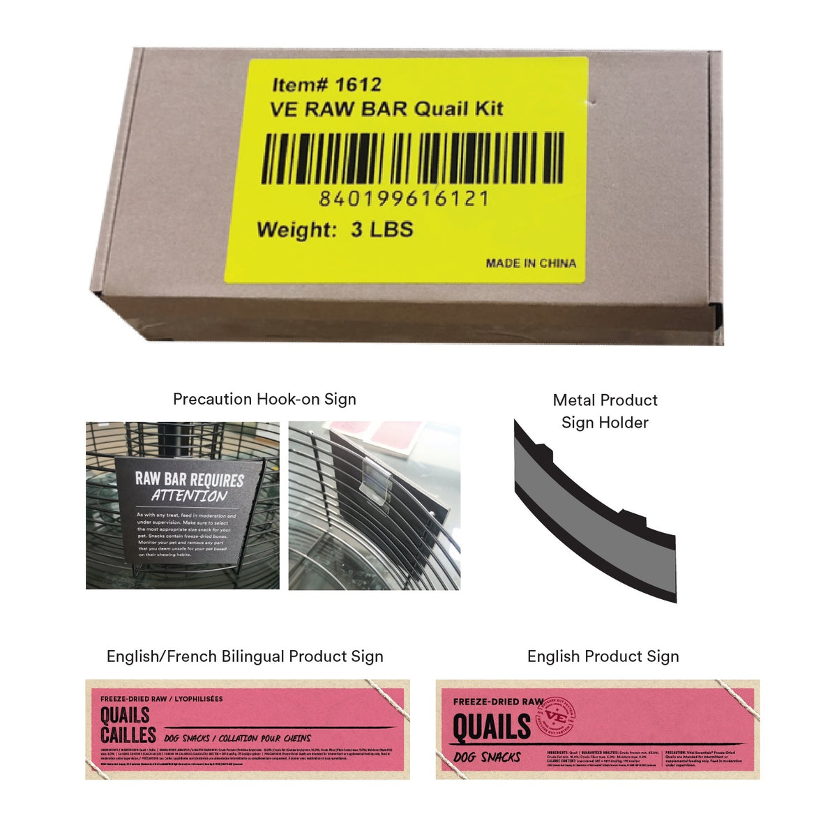 Vital Essentials Quail Dog Snacks Signage for VE RAW BAR Display