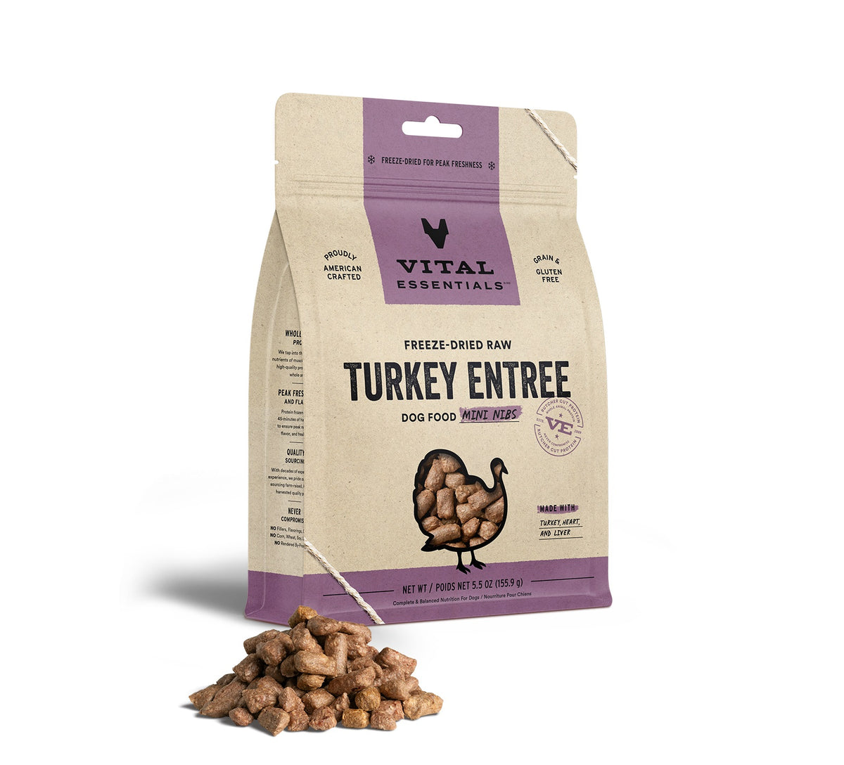 Vital Essentials® Freeze-Dried Raw Turkey Entree Dog Food Mini Nibs, 5.5 oz