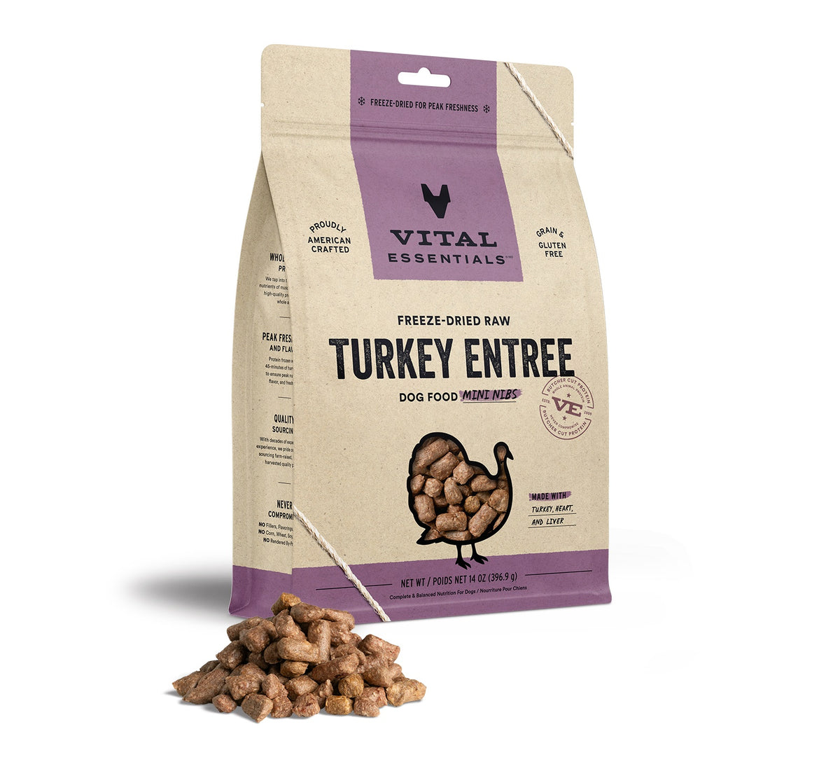 Vital Essentials® Freeze-Dried Raw Turkey Entree Dog Food Mini Nibs, 14 oz
