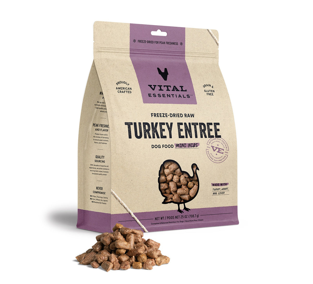 Vital Essentials® Freeze-Dried Raw Turkey Entree Dog Food Mini Nibs, 25 oz