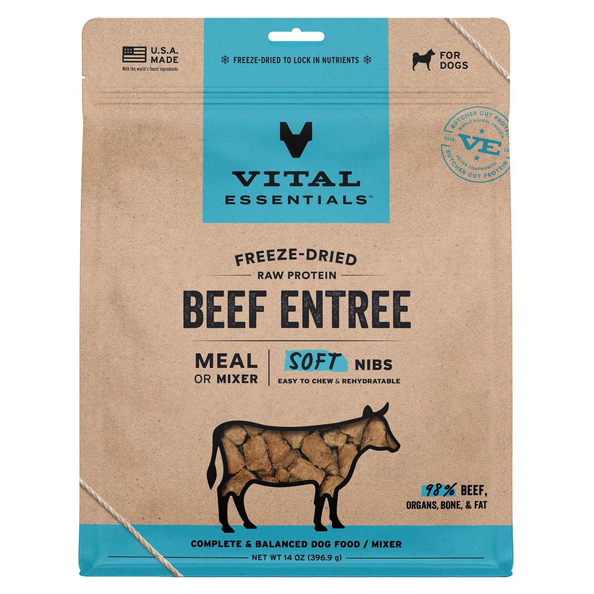 Vital Essentials Freeze-Dried Raw Beef Entree & Mixer Dog Food Soft Nibs, 14 oz